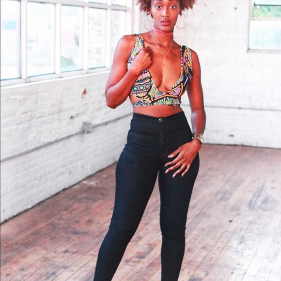 Colorful tribal print wrap crop top - Picture 2 of 4